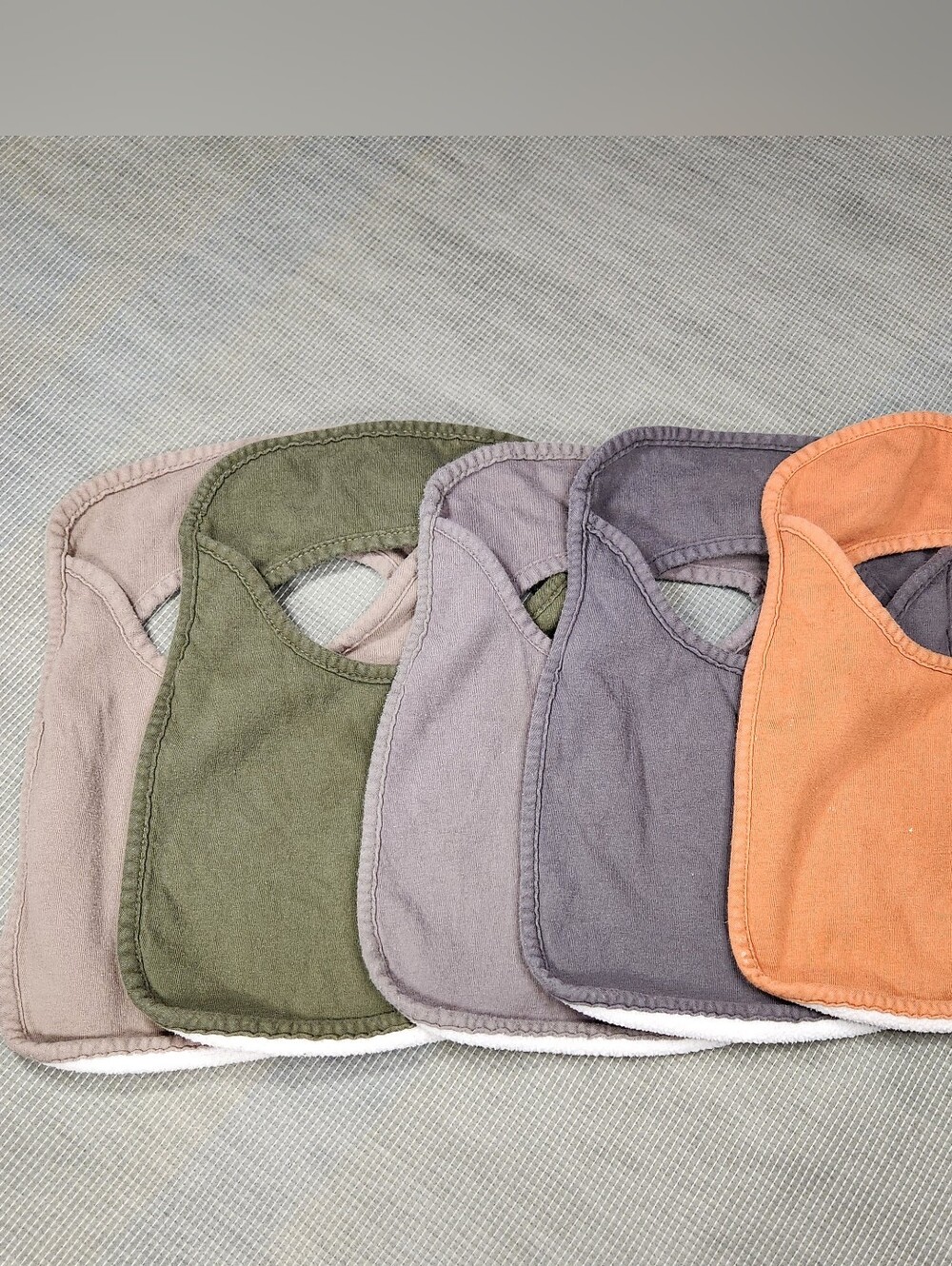 Set of Neutral Baby Bibs - Olive, Taupe, Charcoal & Rust